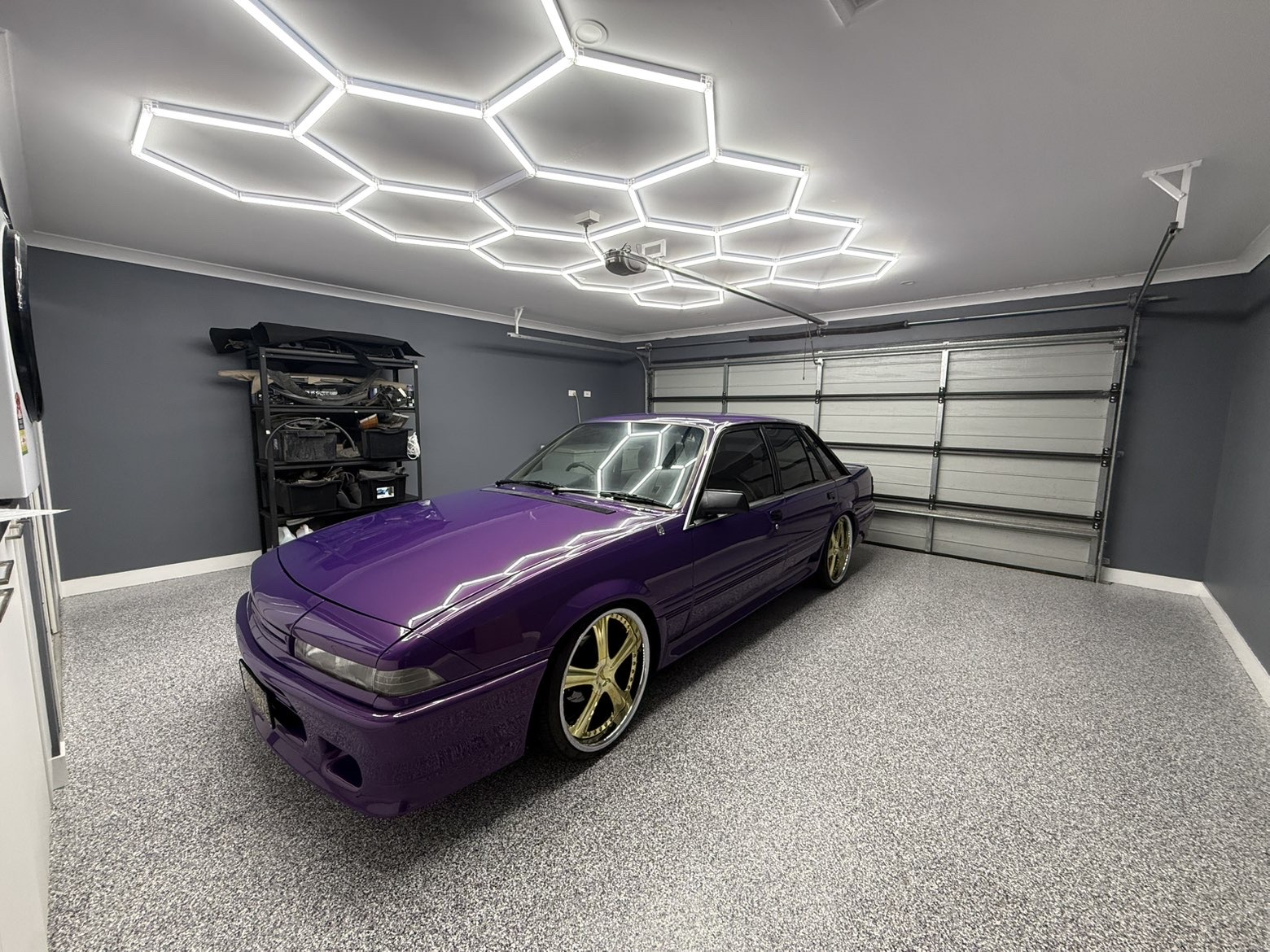 Custom garage — hexagon LED feature lighting installation