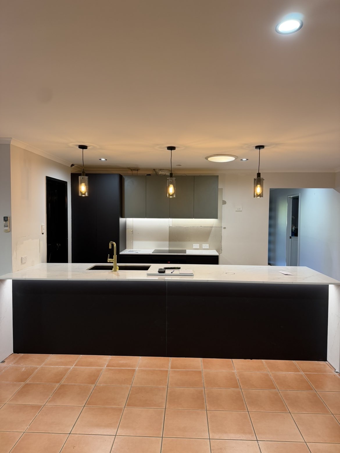 Kitchen renovation — pendant lighting and LED under-bench strip lighting